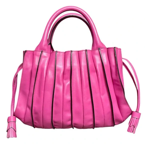 Lupo Barcelona Pink Albanico Pleated Leather Three Way Convertible Handbag - Picture 2 of 12